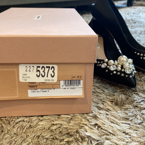 miu miu - black satin pumps, embellished with pearls and crystals - Picture 9 of 9